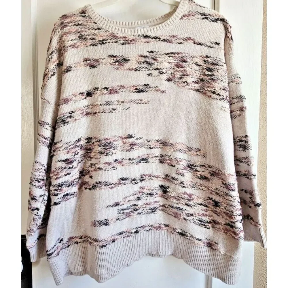 pureJill multicolored embossed sweater pullover knitted cotton Nylon blend Sz 2X